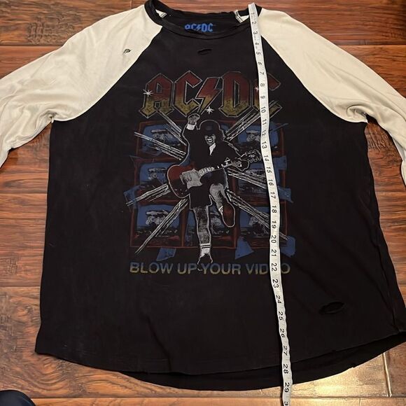 Lucky Brand AC/DC Distressed Ripped Blow Up Your Video Graphic Shirt Music Band - Picture 6 of 11